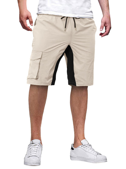 New style men's overalls drawstring color block casual shorts